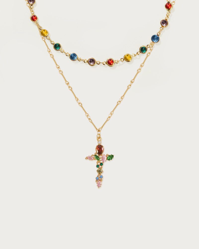 Infinity Rainbow Choker Necklace Set | 18K Gold Plated Cross & Choker