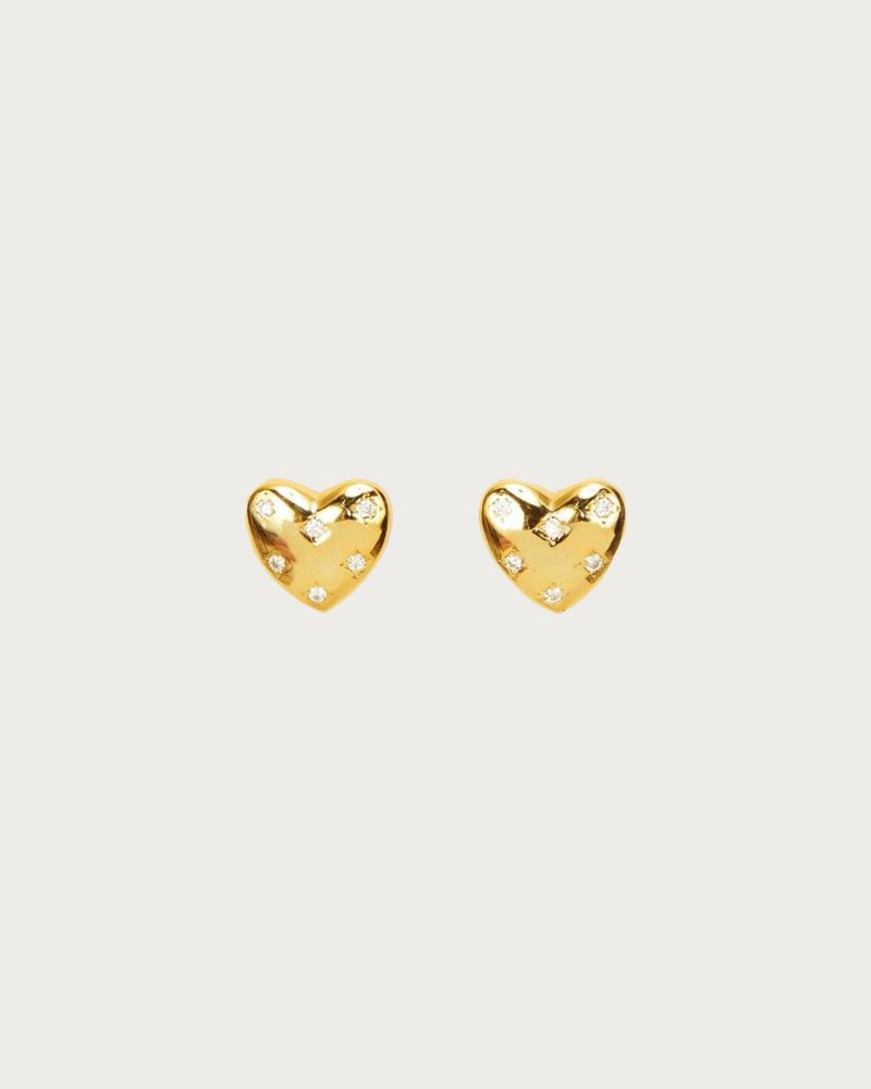 Juliette Heart Stud Earrings | 18K Gold Plated with White CZ Stones