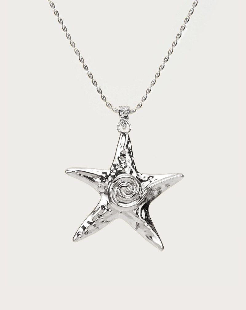Large Starfish Necklace | Rhodium Plated Brass Statement Piece