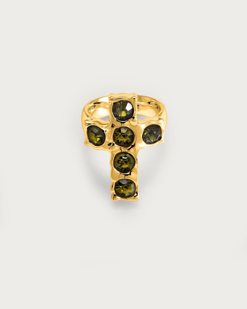 Rebel Cross Statement Ring - Silver/Gold Plated with Glass Accents - 图片 5