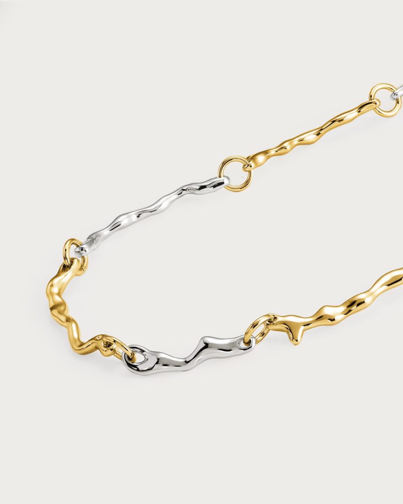 Mixed Metal Molten Statement Necklace - Gold & Silver Edgy Design - 图片 3