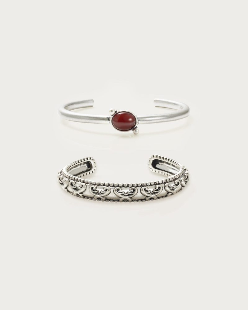 Muse Silver Bangle Set - Arcadia & Luna with Carnelian Stone