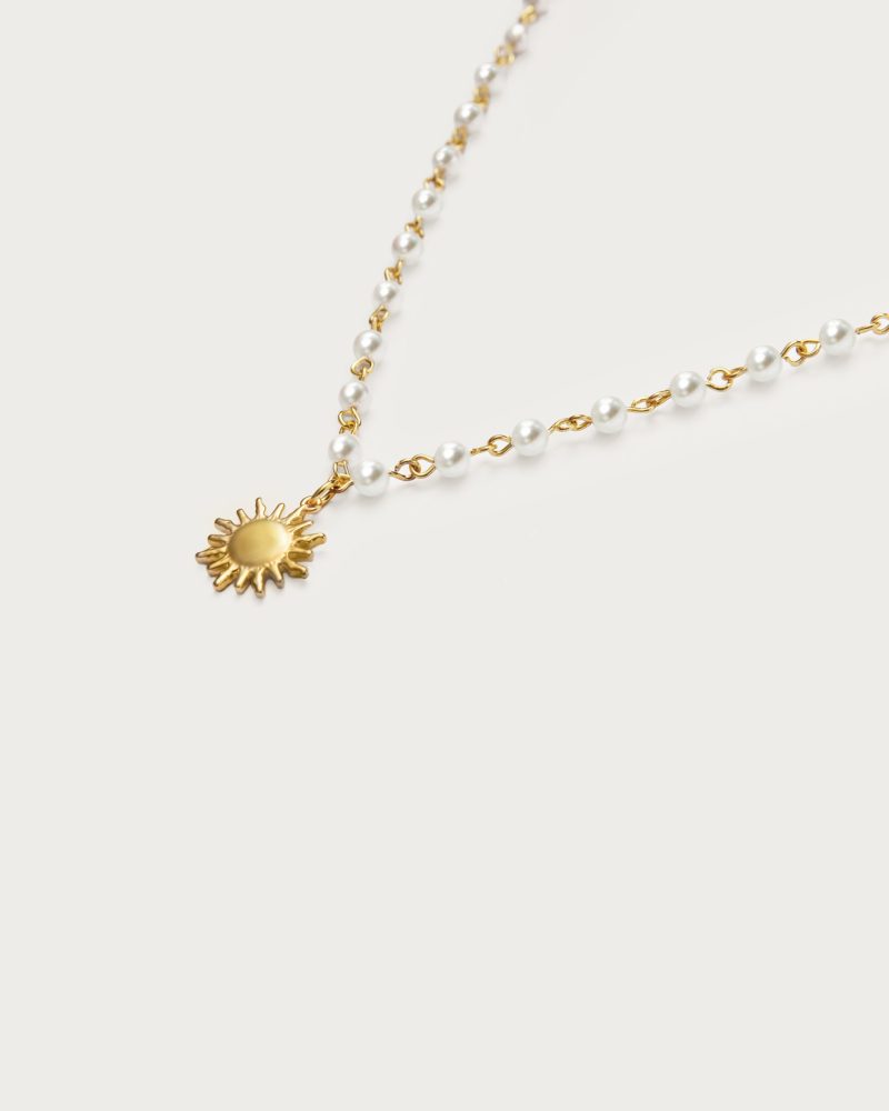 Sunshine Pearl Necklace | 18k Gold Plated Pearl & Sun Charm Necklace - 图片 3