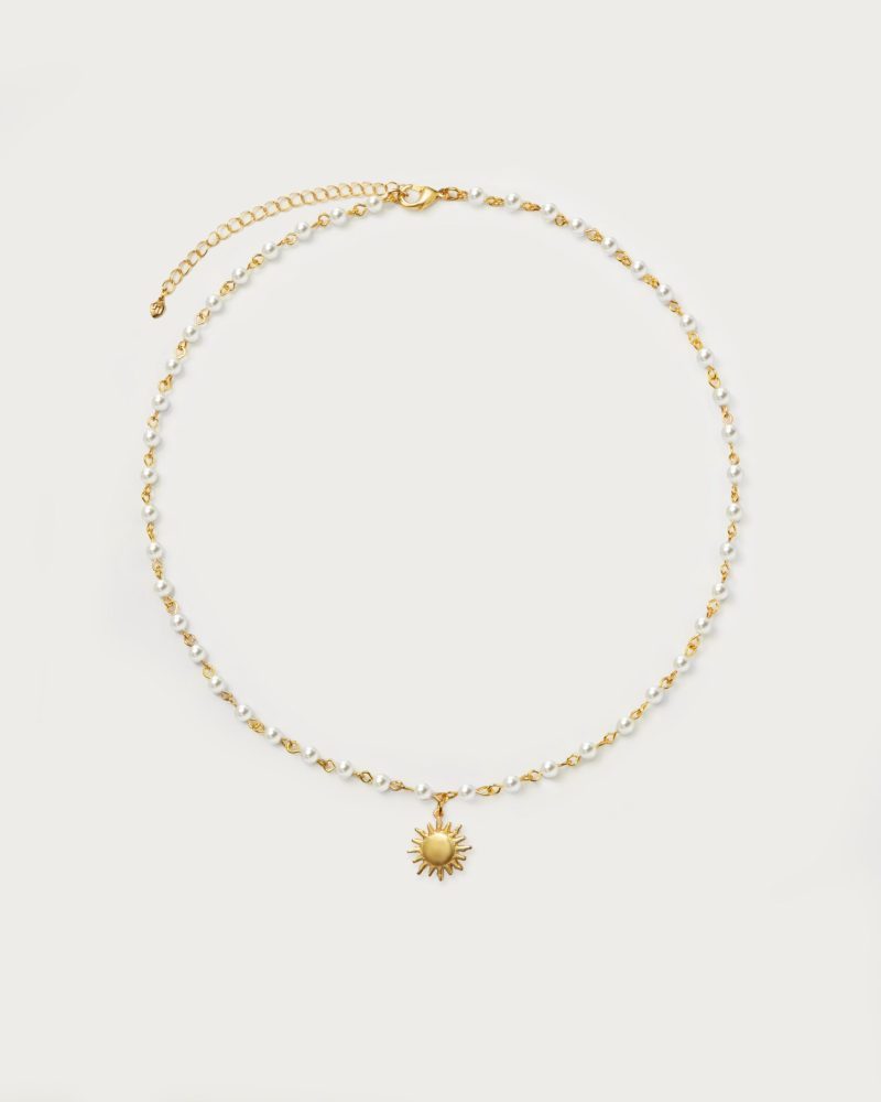 Sunshine Pearl Necklace | 18k Gold Plated Pearl & Sun Charm Necklace - 图片 5