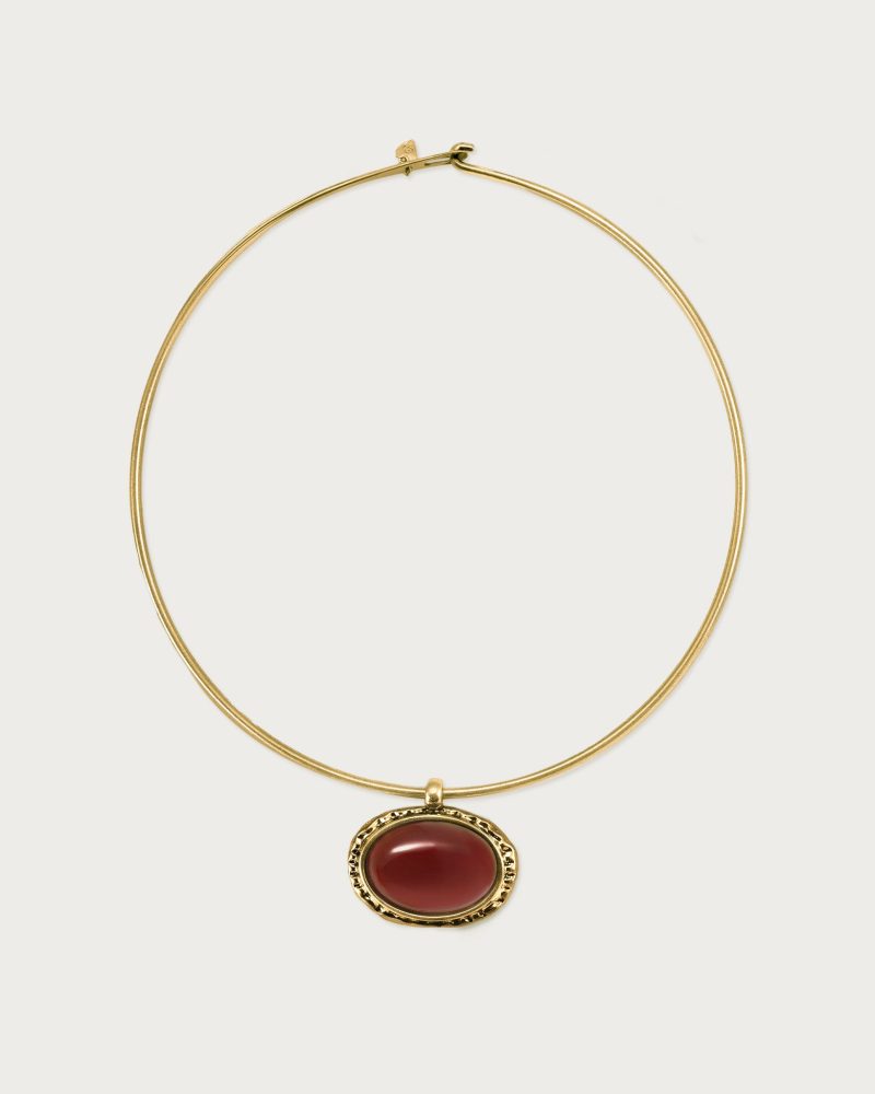 Venus Gold Collar Necklace with Red Carnelian Stone
