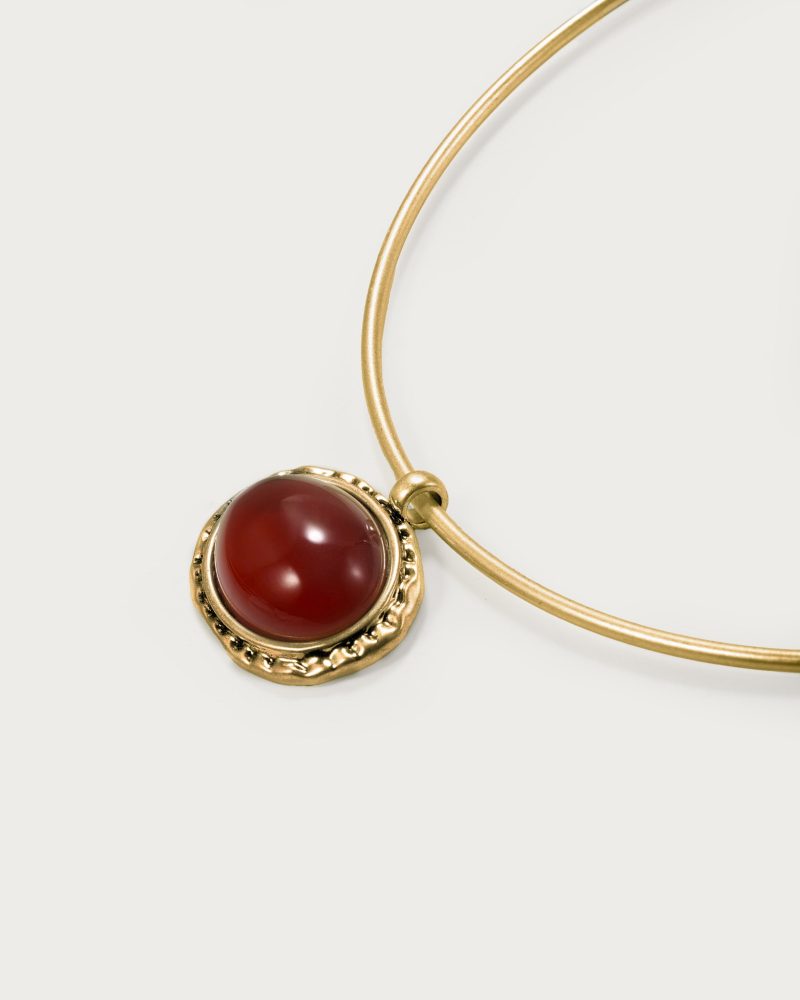 Venus Gold Collar Necklace with Red Carnelian Stone - 图片 3