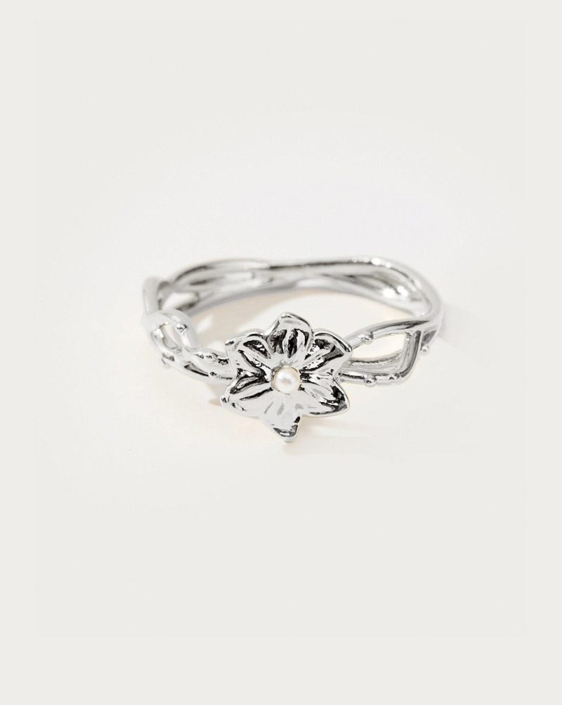 Victoria Silver Tulip Ring with Acrylic Pearl - Magic Garden Collection