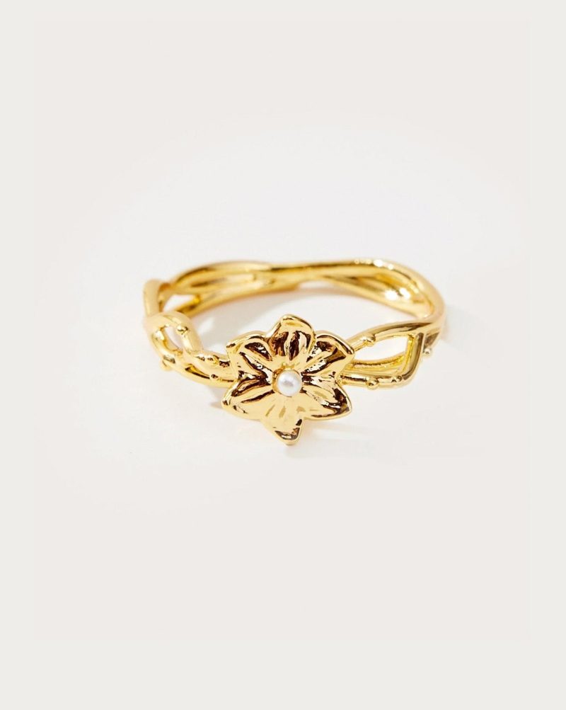 Victoria Gold Tulip Ring with Acrylic Pearl - Magic Garden Collection