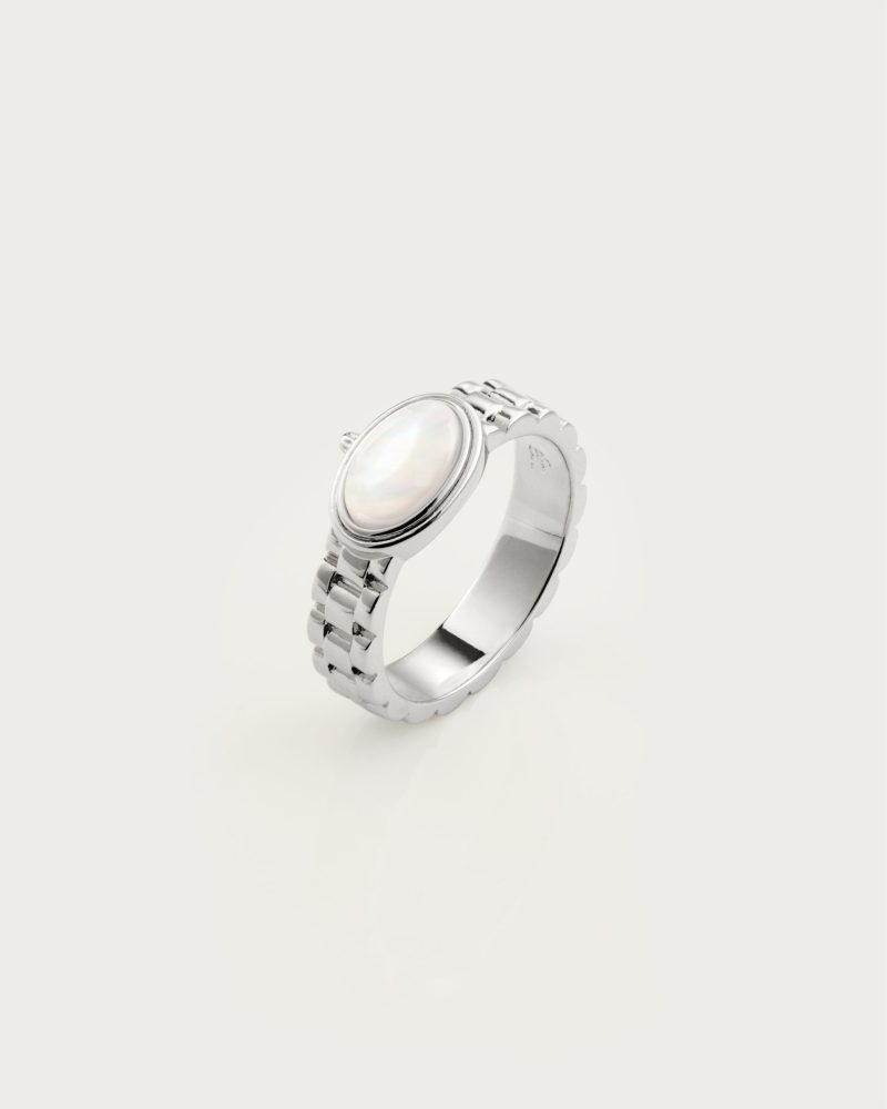 Silver Watch Band Ring with Mother of Pearl Inlay - 图片 3