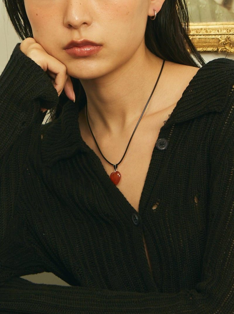 Carnelian Heart Cord Necklace - 图片 4