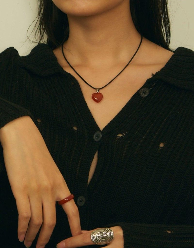 Carnelian Heart Cord Necklace - 图片 2