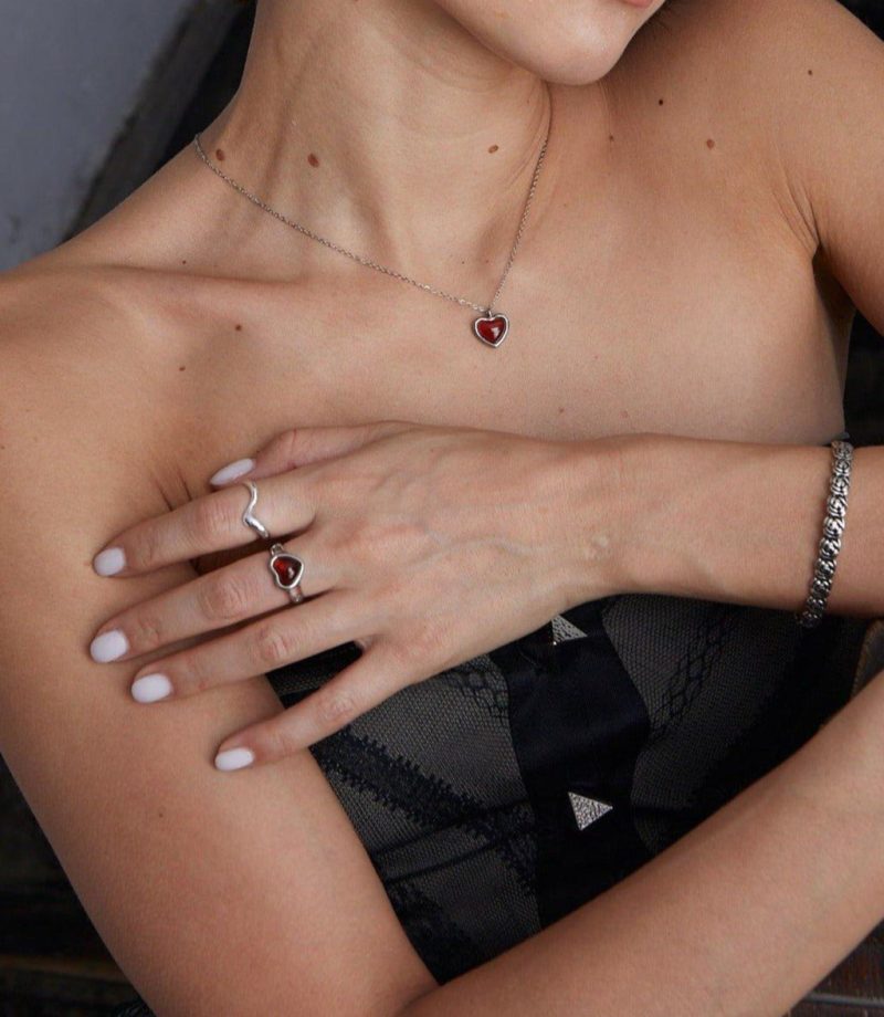 Carnelian Heart Ring in Silver - 图片 2