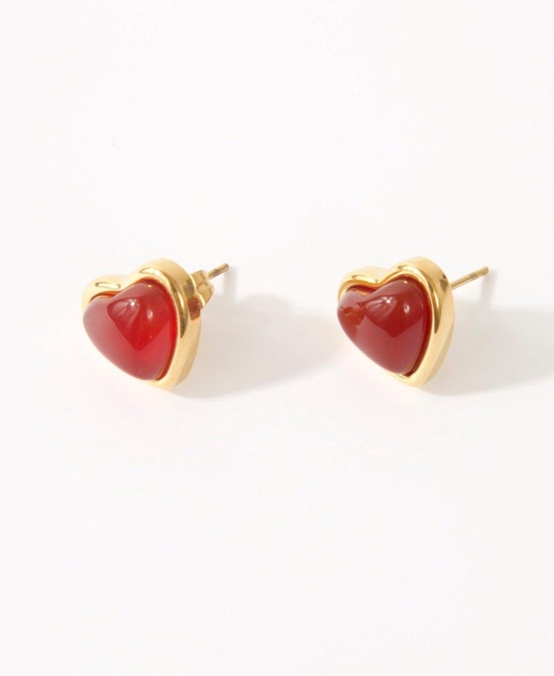 Carnelian Stone Heart Earrings - 图片 3