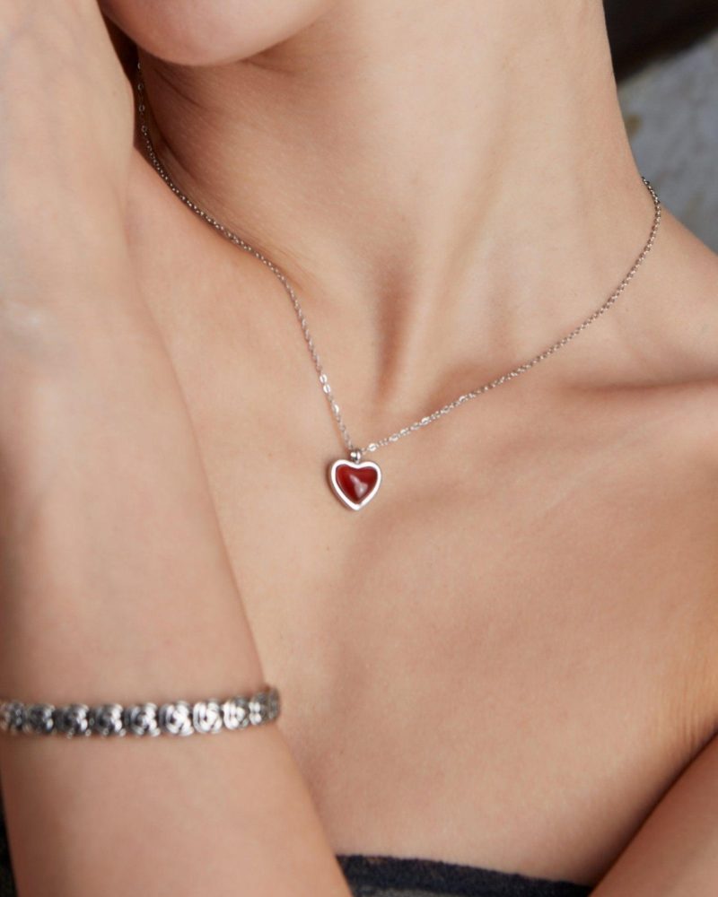 Carnelian Stone Heart Necklace in Silver - 图片 2