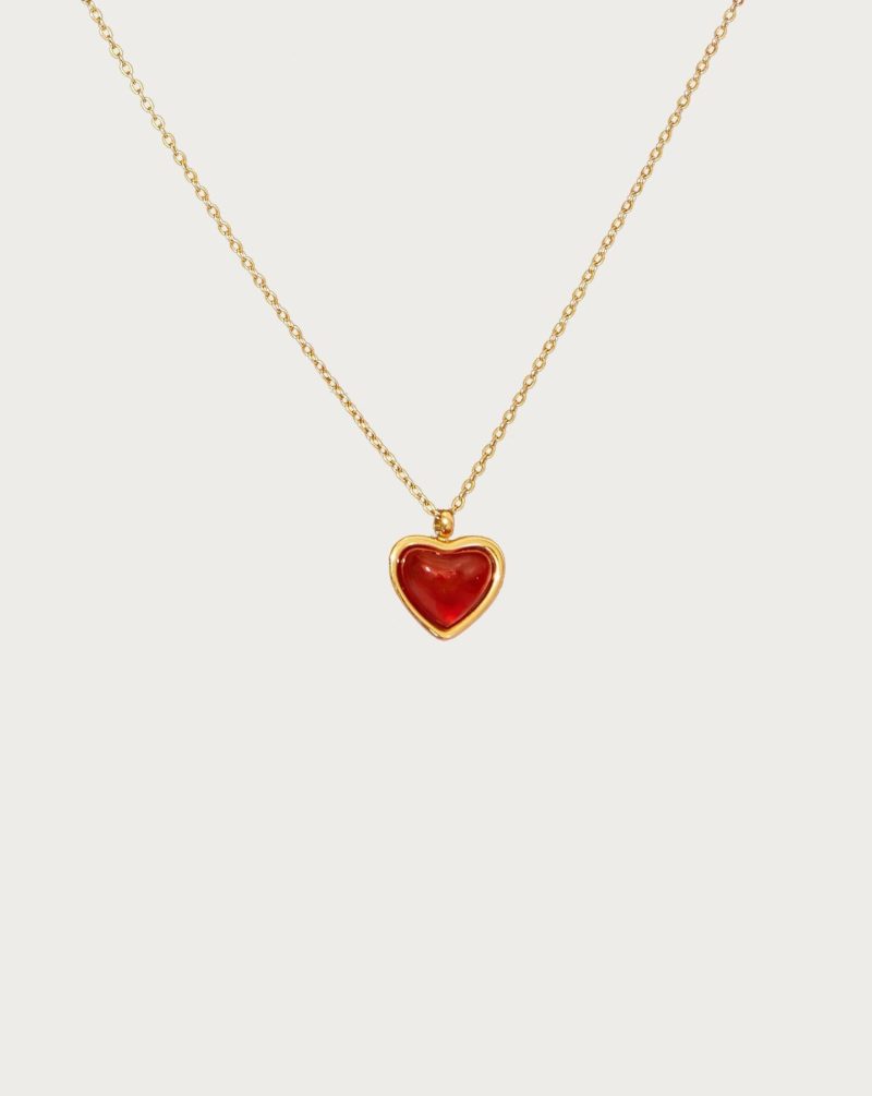 Carnelian Stone Heart Necklace in Silver - 图片 5