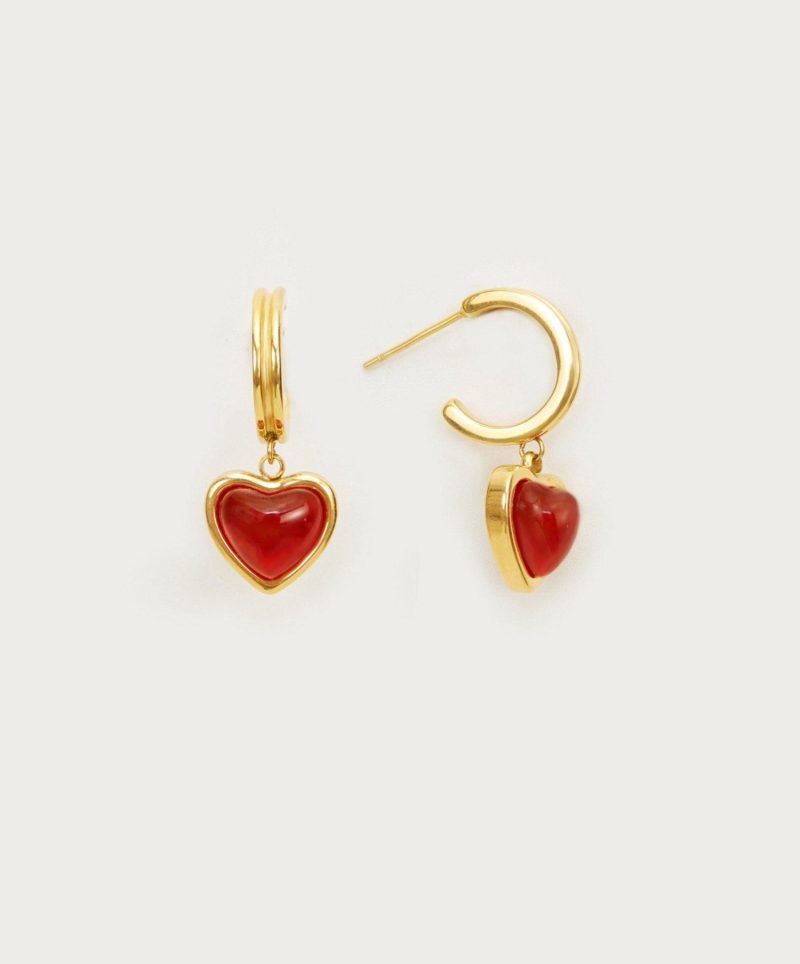 Gold Carnelian Heart Hoop Earrings