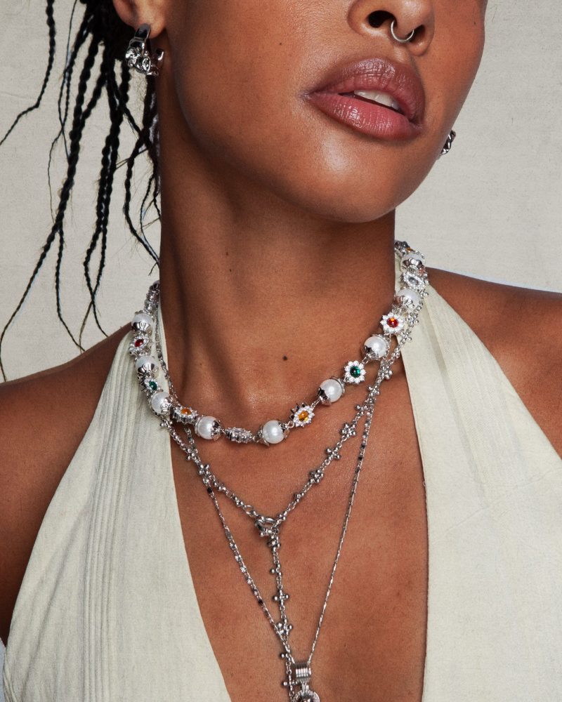 Daisy Pearl Necklace in Silver - 图片 2