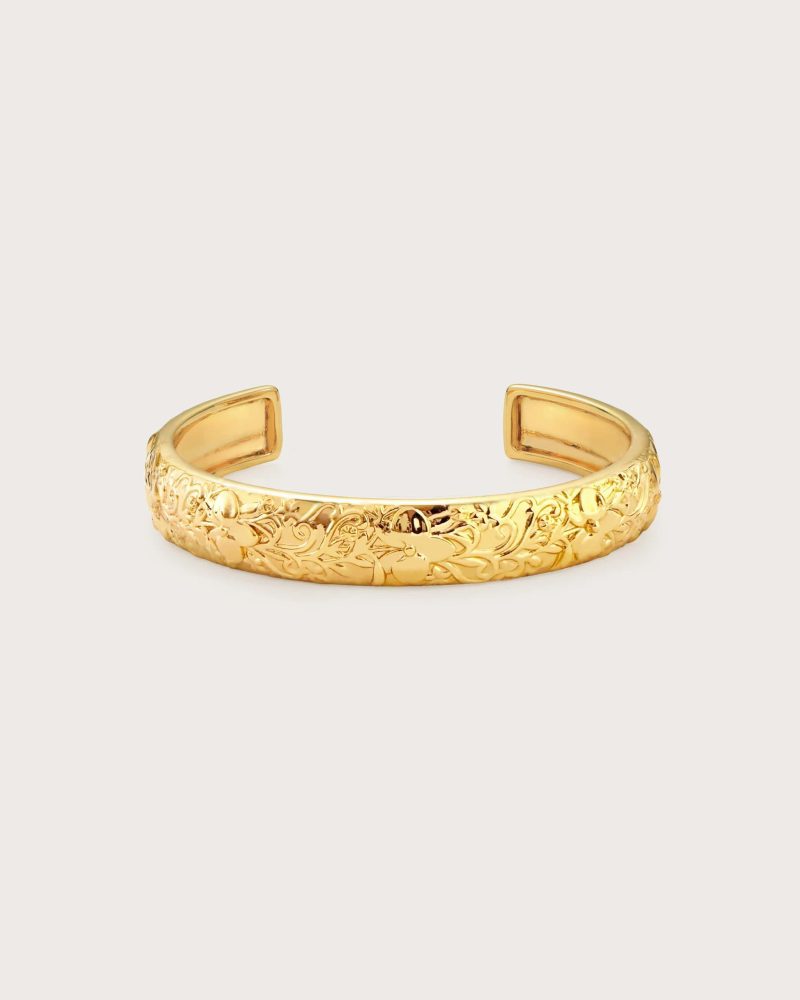 Serenade of Orchid Gold Bangle - Nature-Inspired Floral Design