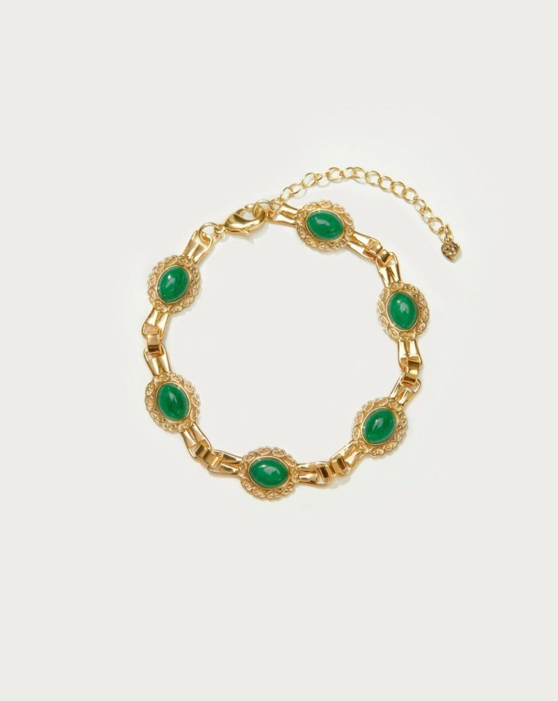 Emerald Bliss Bracelet - 18K Gold Chain with Natural Green Agate Stone | Adjustable Luxury Jewelry