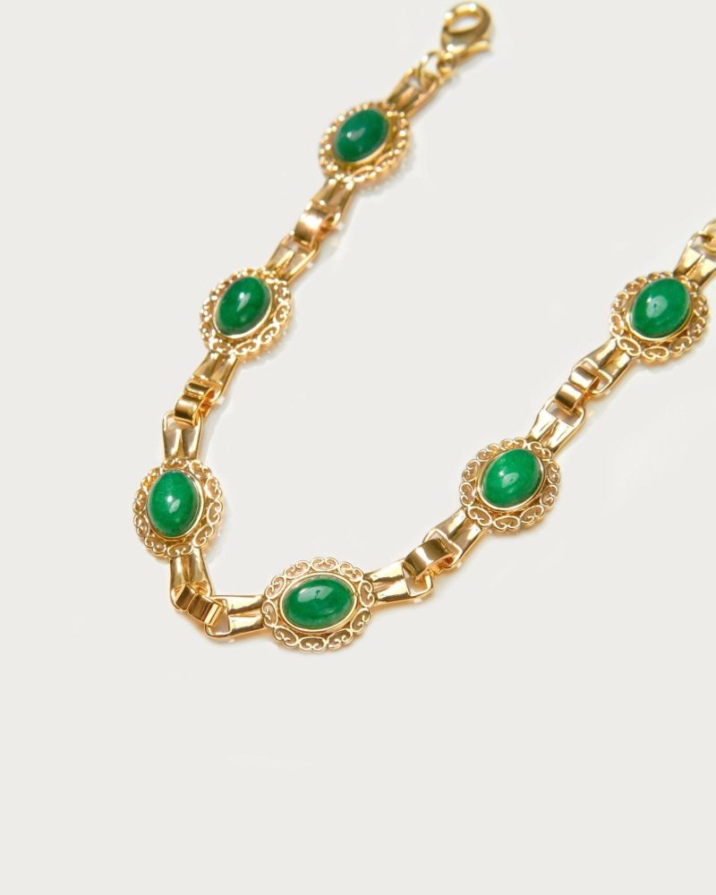 Emerald Bliss Bracelet - 18K Gold Chain with Natural Green Agate Stone | Adjustable Luxury Jewelry - 图片 3
