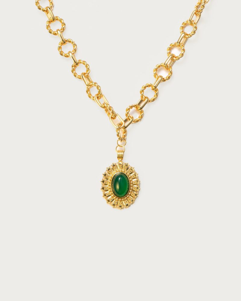 Esmeralda Necklace | Vintage Gold Plated with Natural Green Jade
