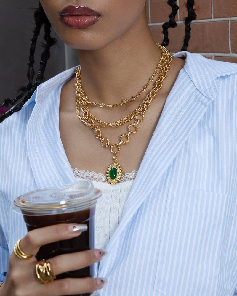 Esmeralda Necklace | Vintage Gold Plated with Natural Green Jade - 图片 4