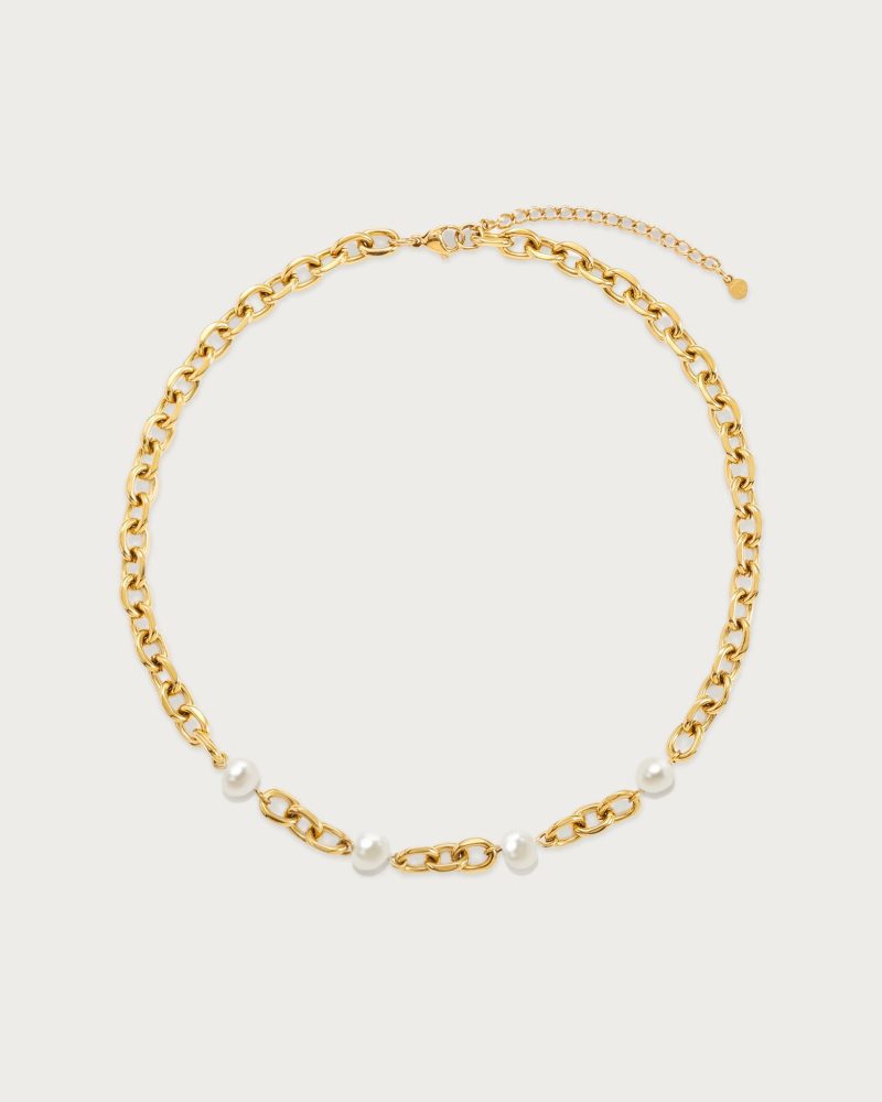 Gold Essence Pearl Necklace | Waterproof Chain Necklace with Shell Pearls - 图片 5