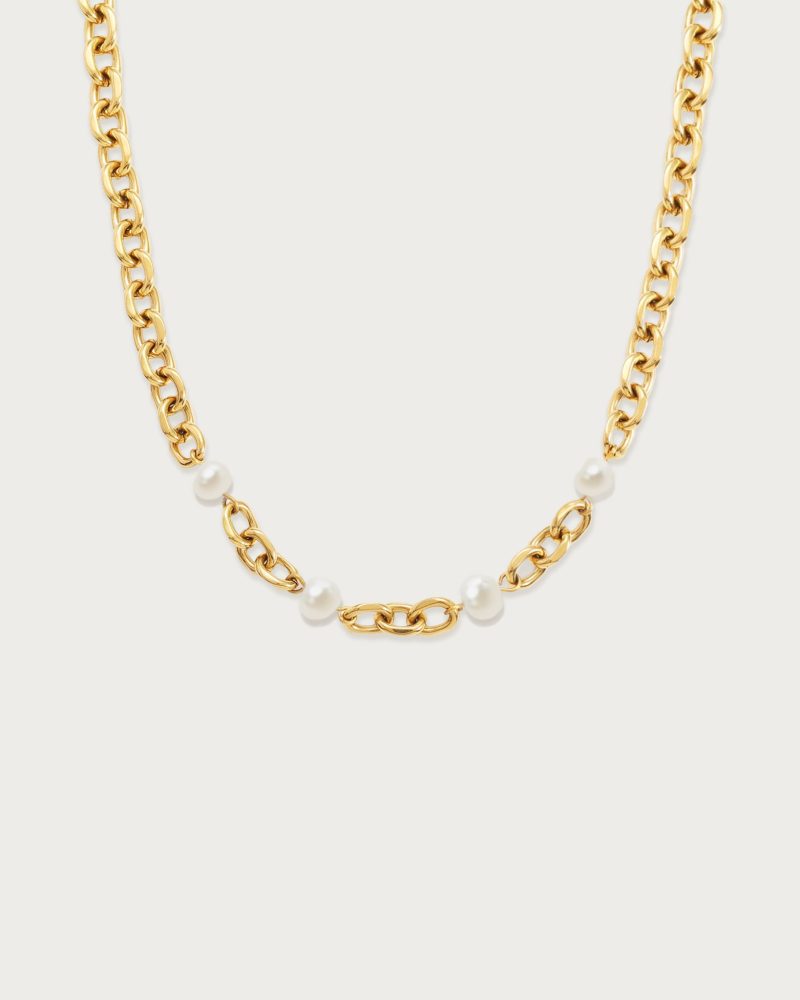 Gold Essence Pearl Necklace | Waterproof Chain Necklace with Shell Pearls