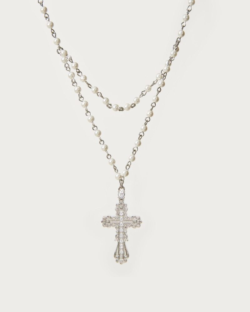 Everette Gold Cross Necklace - 18K Gold Plated with Pearl Drop | Vintage Italian Inspired Design - 图片 5