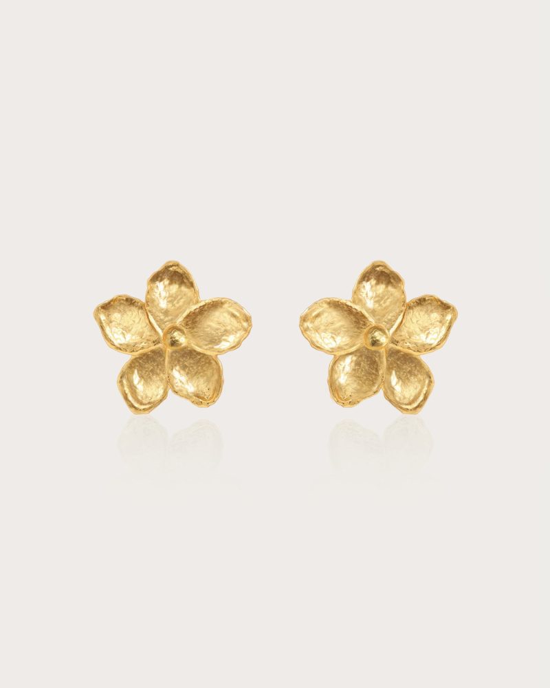 Gold Textured Floral Earrings | Elegant Statement Piece - 图片 3