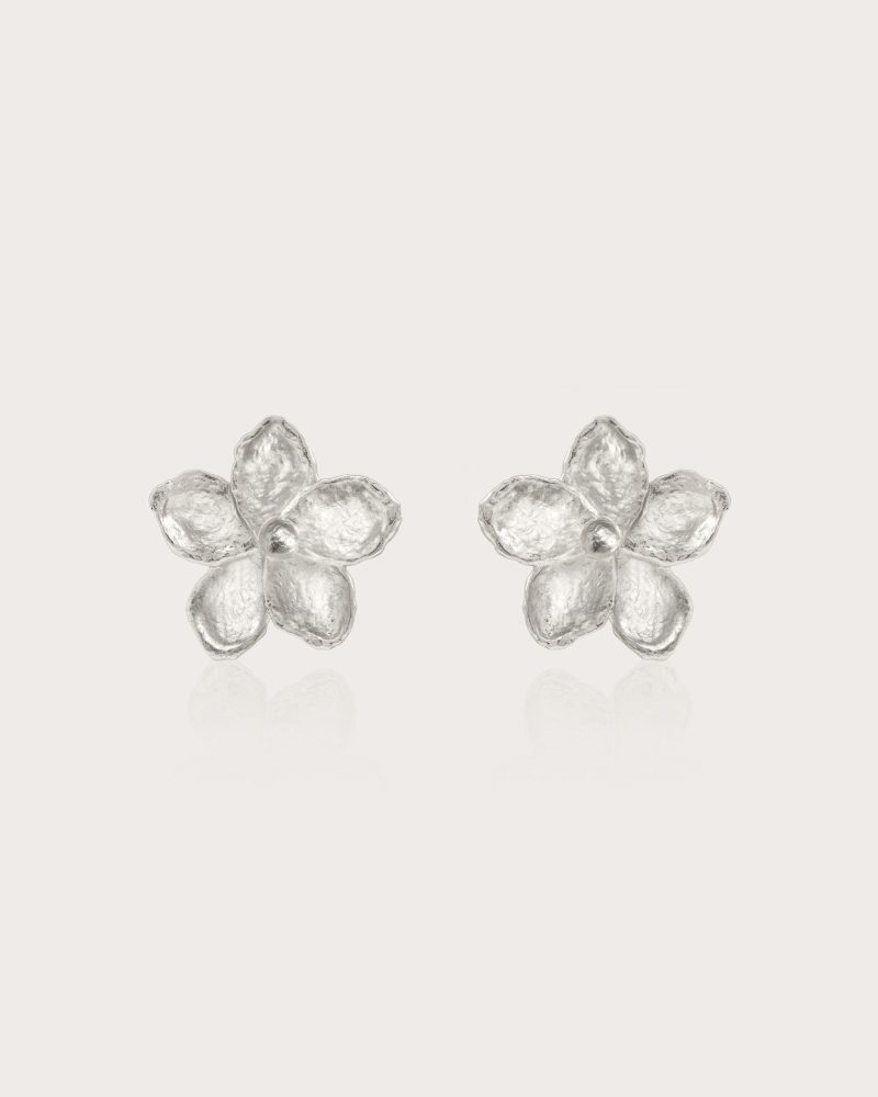 Textured Floral Earrings | Silver & Gold Studs with Stainless Steel Posts - 图片 3
