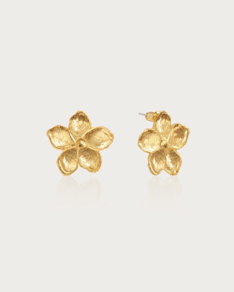Textured Floral Earrings | Silver & Gold Studs with Stainless Steel Posts - 图片 5