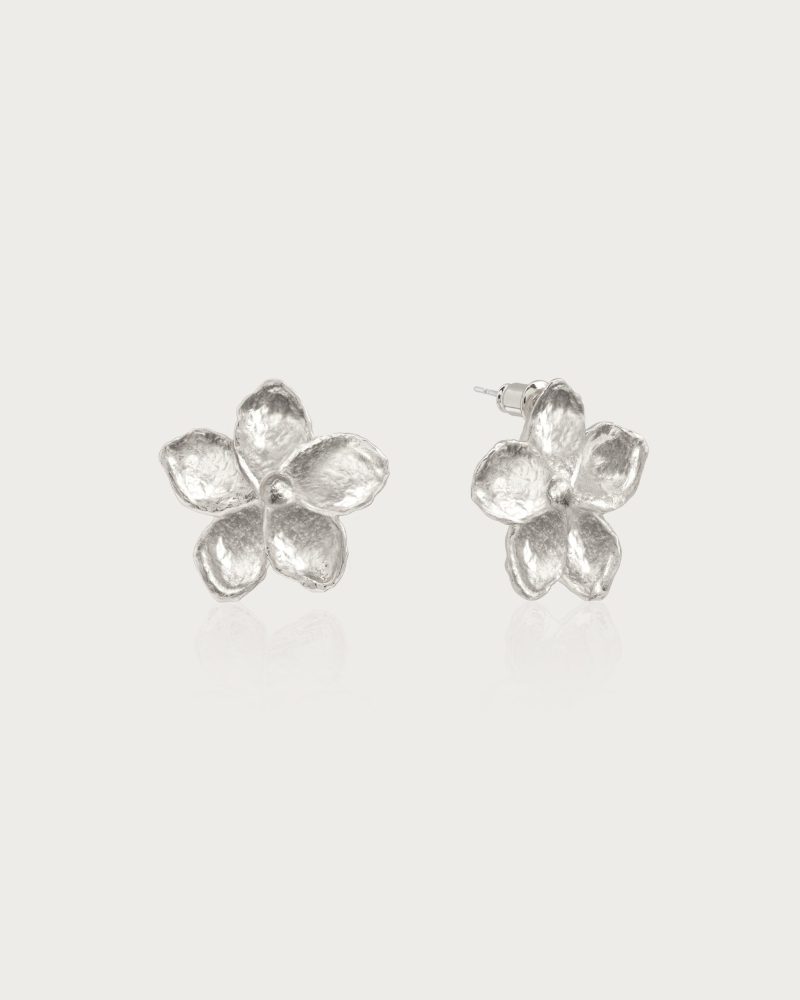 Textured Floral Earrings | Silver & Gold Studs with Stainless Steel Posts