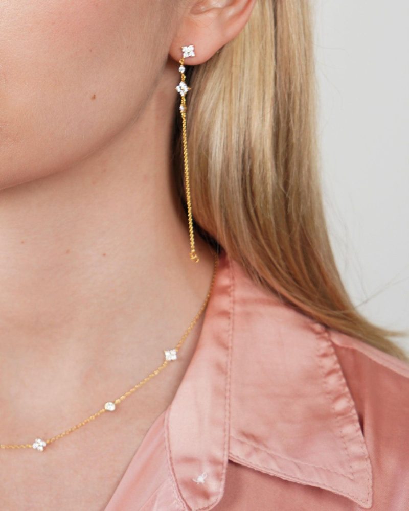 Sparkling Clover Drop Earrings | Cubic Zirconia Dangle Jewelry - 图片 3