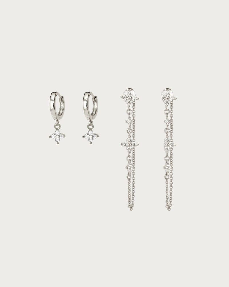 Lucky Clover Dainty Drop & Mini Hoop Earring Set - 图片 4