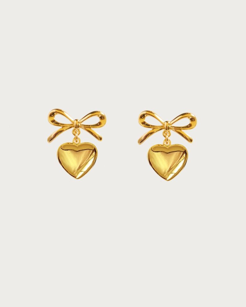 ✨ Dainty Gold Ribbon Heart Earrings | 18K Gold Plated - 图片 3