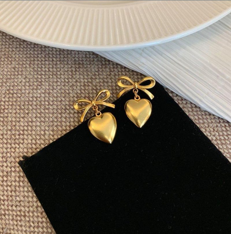 ✨ Dainty Gold Ribbon Heart Earrings | 18K Gold Plated - 图片 5