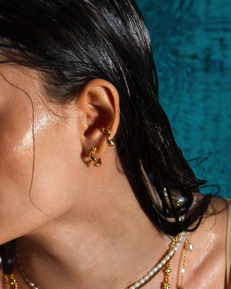 Gold Wave Hoop Earrings - 图片 2