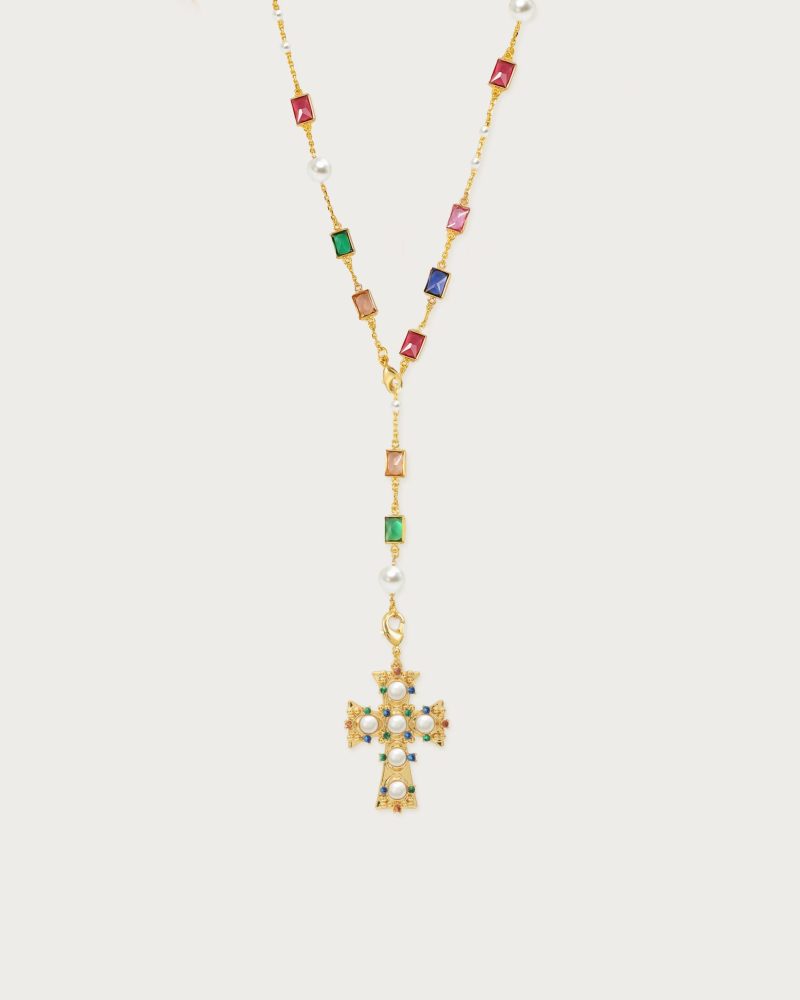 Lover of Helius Pearl Cross Necklace | 18k Gold Plated Statement Necklace