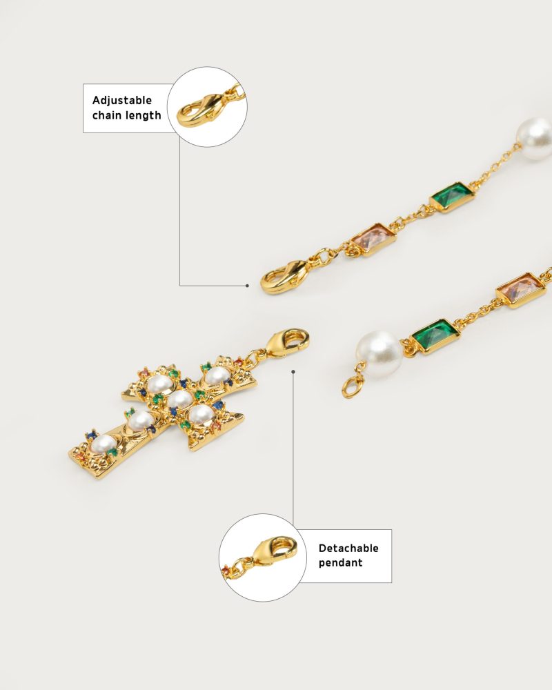 Lover of Helius Pearl Cross Necklace | 18k Gold Plated Statement Necklace - 图片 3
