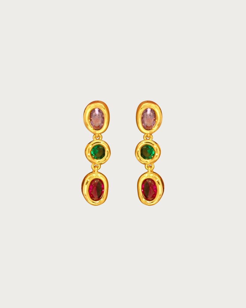 Iridescent Triple Drop Earrings | 18K Gold Plated with CZ - 图片 3