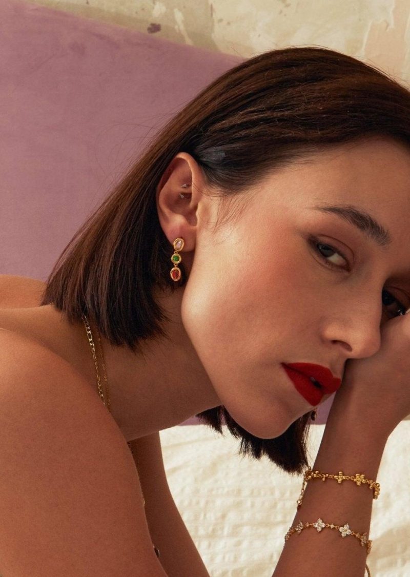 Iridescent Triple Drop Earrings | 18K Gold Plated with CZ - 图片 2