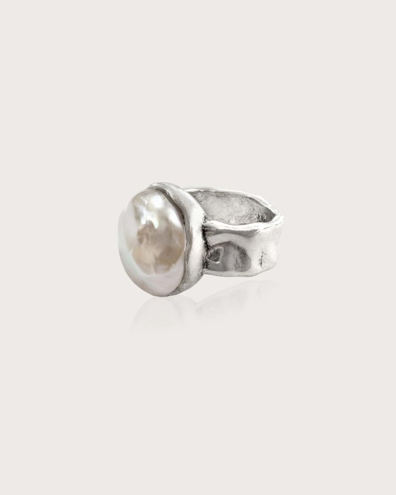 Iris Ring | Silver Plated with Baroque Pearl & Oxidized Finish - 图片 3