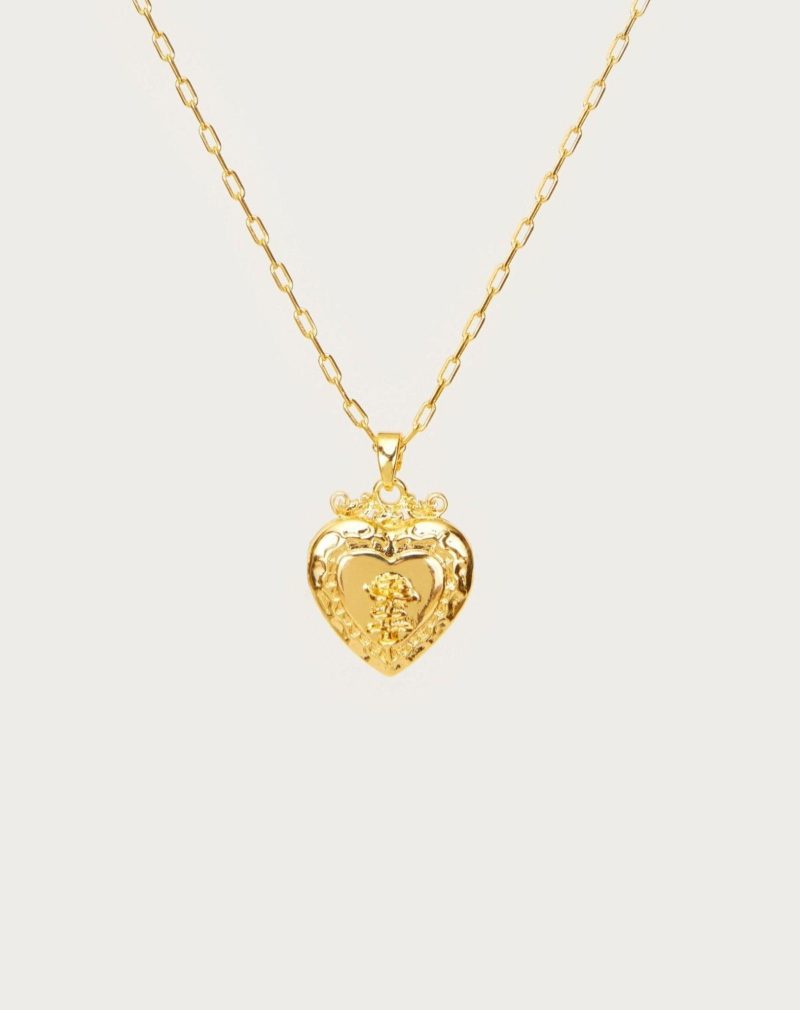 Isabela Locket Necklace | 18K Gold Plated Heart with Rose & Tulip Engravings