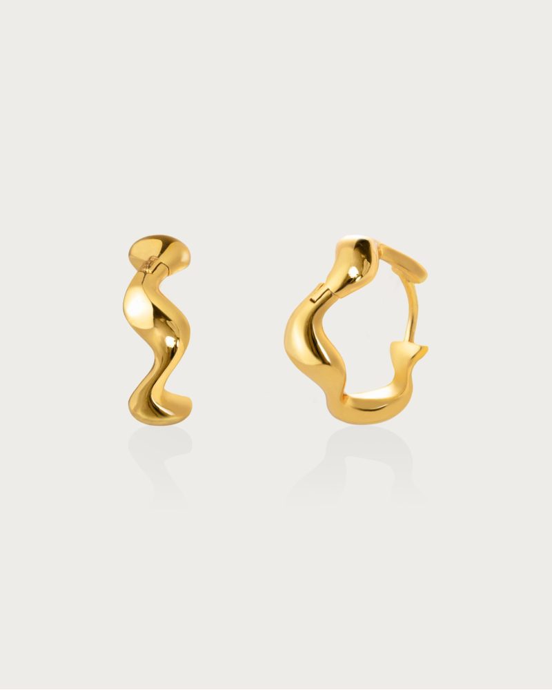 Silver Wave Hoop Earrings - Lightweight & Unique - 图片 5