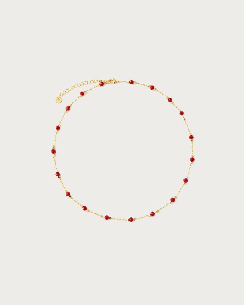 Fiery Red Beaded Anklet - 18k Gold Plated Brass