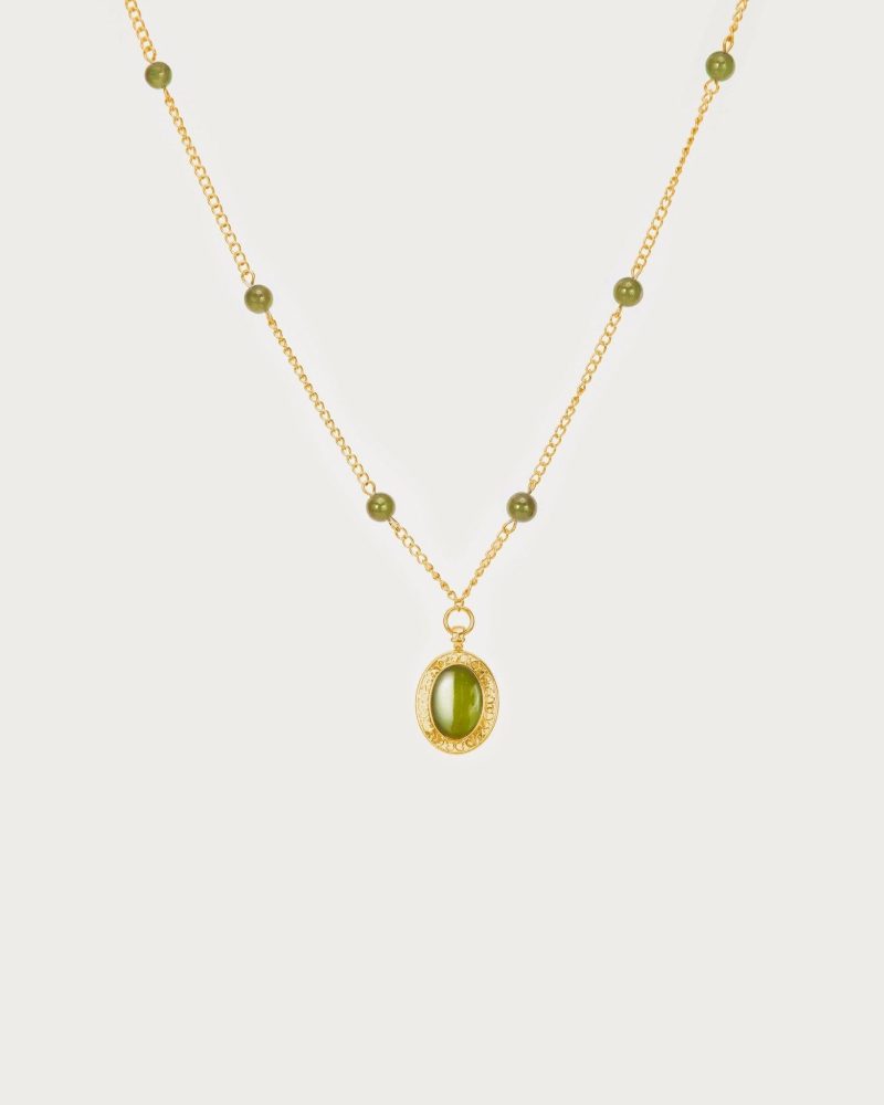 Linh Jade Necklace | 18k Gold Plated Natural Stone Pendant