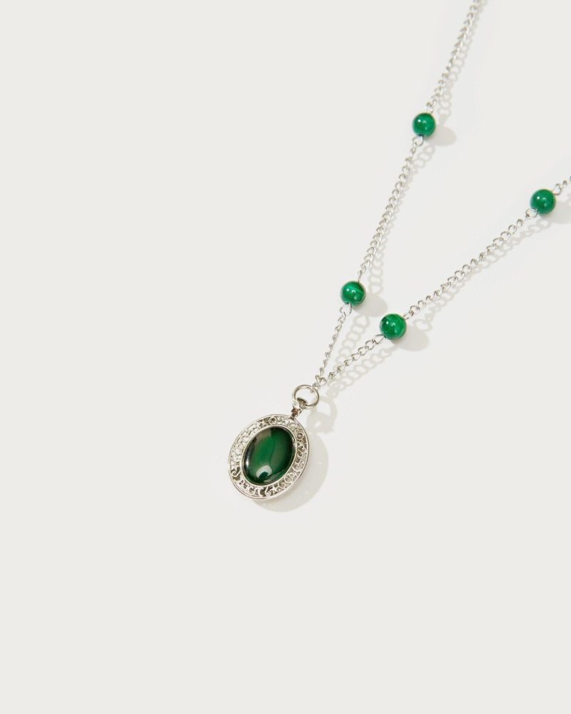 Linh Necklace in Silver | Platinum Plated with Dyed Natural Stone - 图片 3
