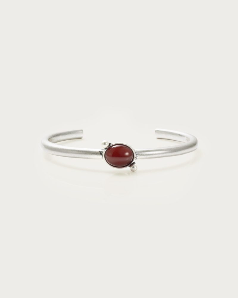 Luna Bangle | Silver Plated with Natural Red Carnelian Stone