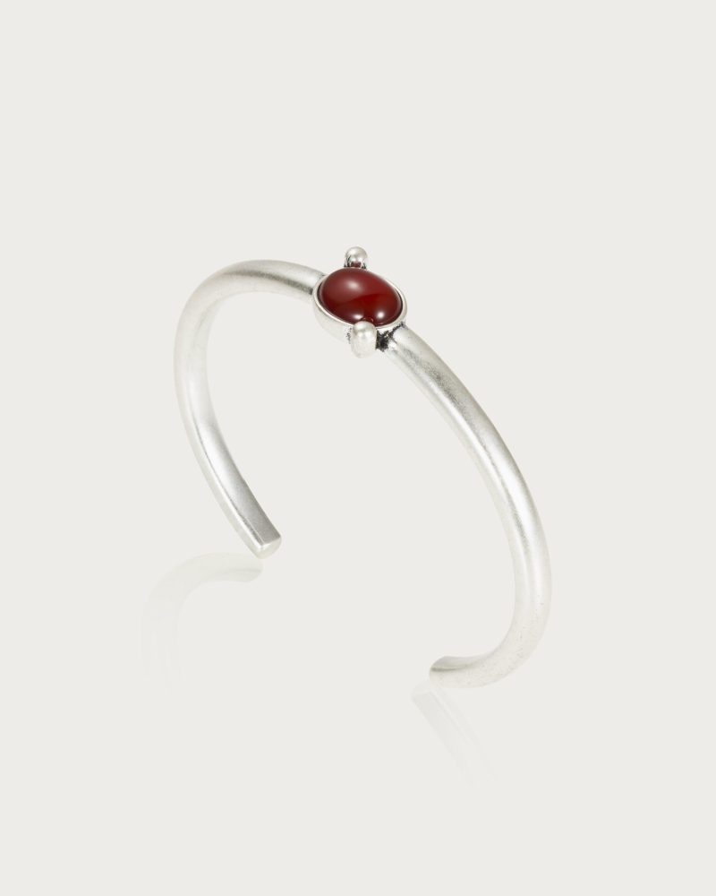 Luna Bangle | Silver Plated with Natural Red Carnelian Stone - 图片 3